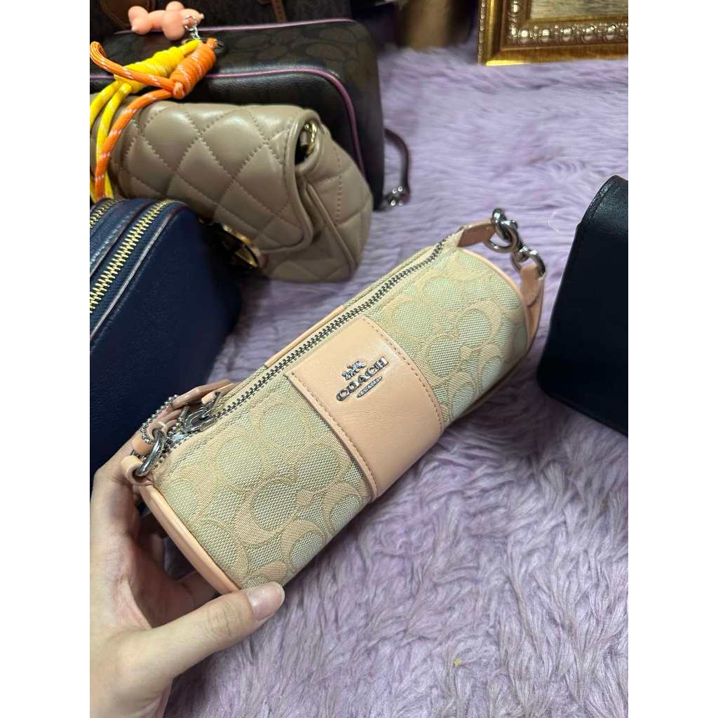 ORIG Preloved CCH Nolita Barrel Bag Small Orange Bag In Signature Jacquard