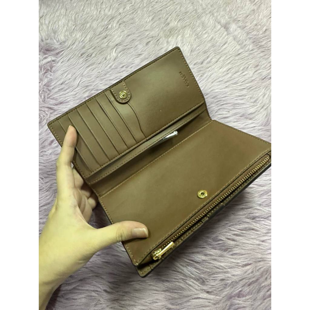 ORIG Preloved CCH Slim Zip Wallet In Signature Canvas Khaki Brown