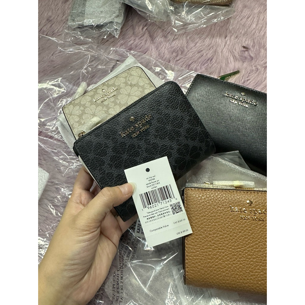 ORIG & IMPORTED KS Small L-Zip Compact Wallet Black/Brown/Spade Beige