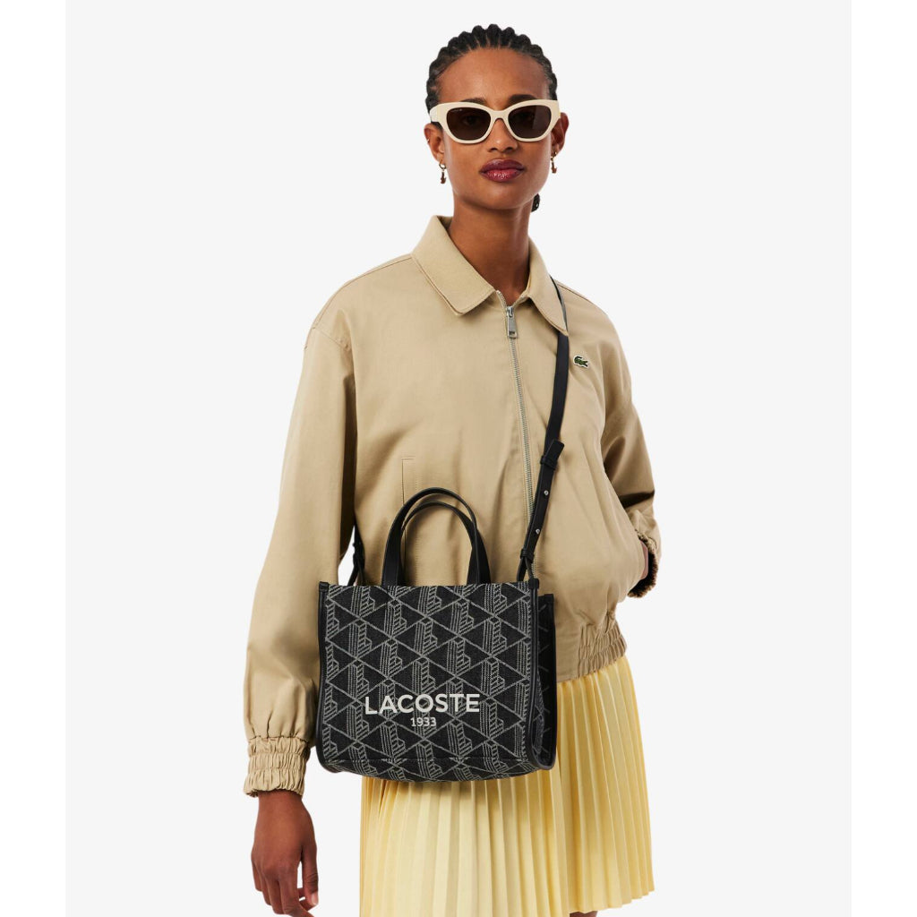 ORIG & IMPORTED Lacoste Small Heritage Jacquard Tote Black Bag