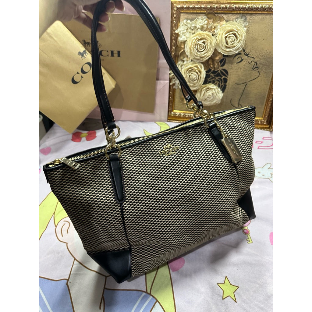 ORIG Preloved Coach Ava Tote Black Bag in Legacy Jacquard
