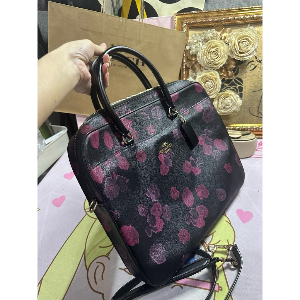 ORIG Preloved Coach Laptop Black Bag with Floral Print