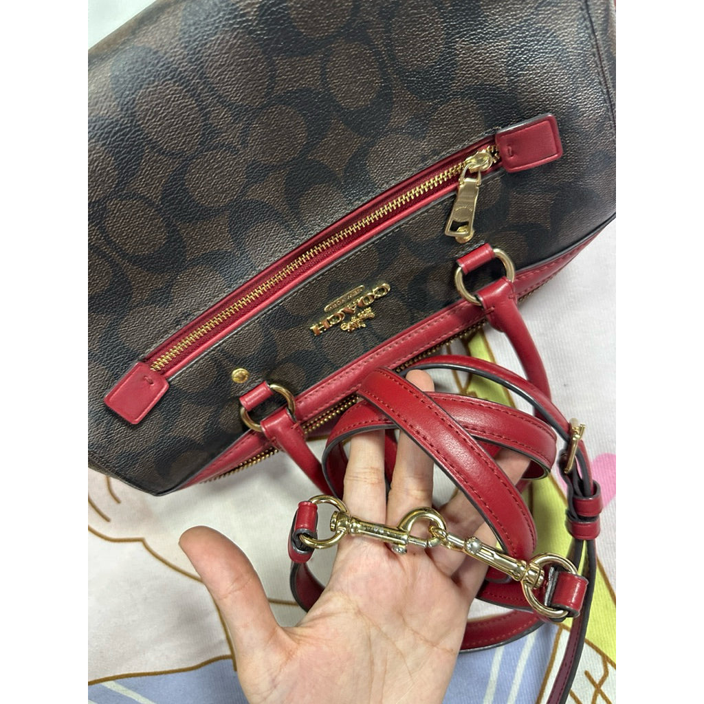 ORIG Preloved CCH Rowan Satchel In Signature Canvas Brown/Red Bag