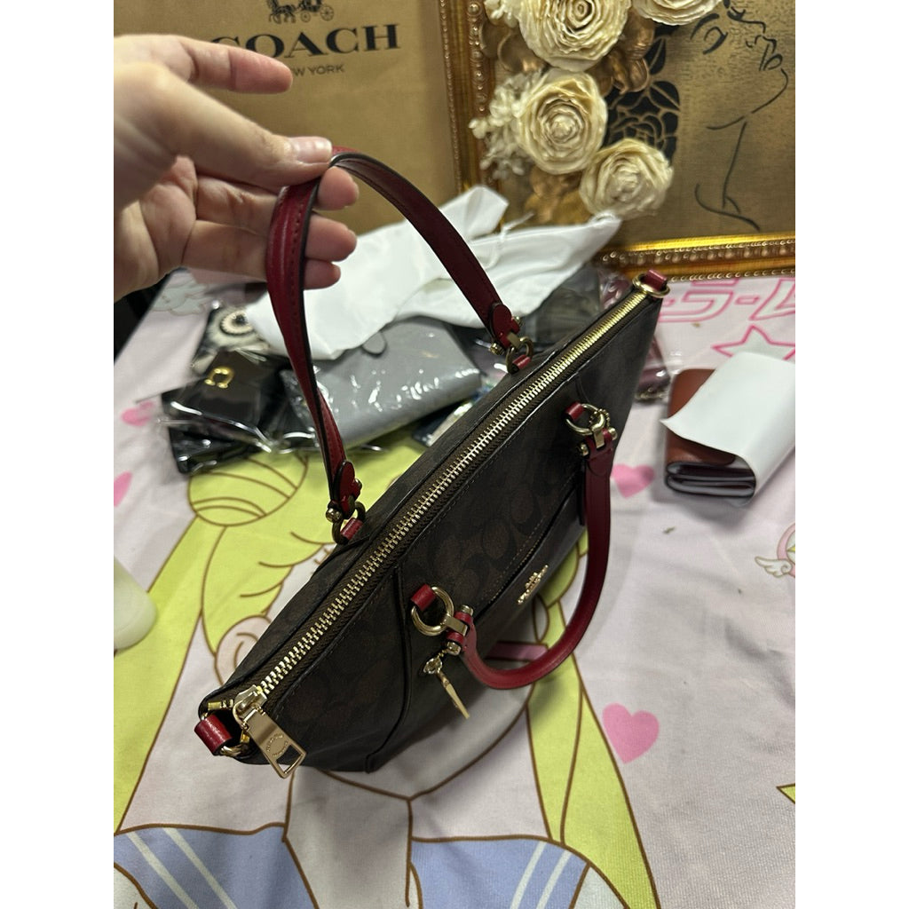 ORIG Preloved CCH Prairie Satchel In Signature Canvas Brown/Red Bag