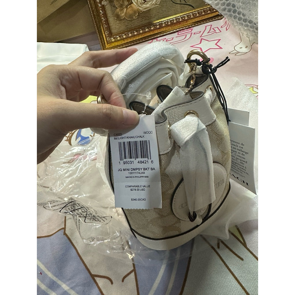 ORIG & IMPORTED CCH MINI DEMPSEY BUCKET WHITE BAG IN SIGNATURE JACQUARD