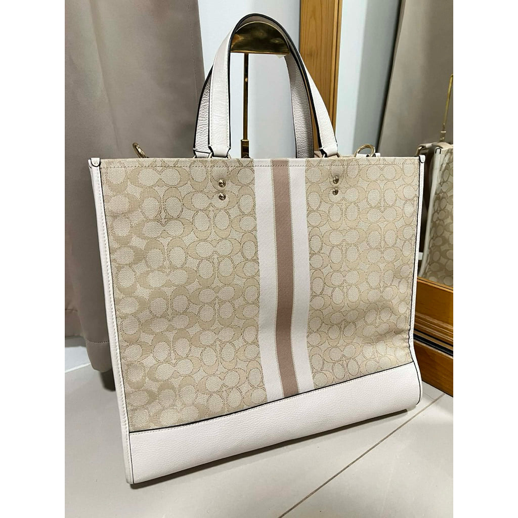ORIG Preloved CCH Dempsey Large Tote White Bag 40 In Signature Jacquard