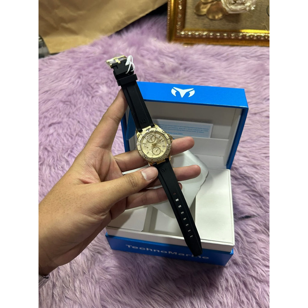 ORIG & IMPORTED Technomarine Sea 36mm TM-725016 Lady's Watch Gold Dial Silicone Band