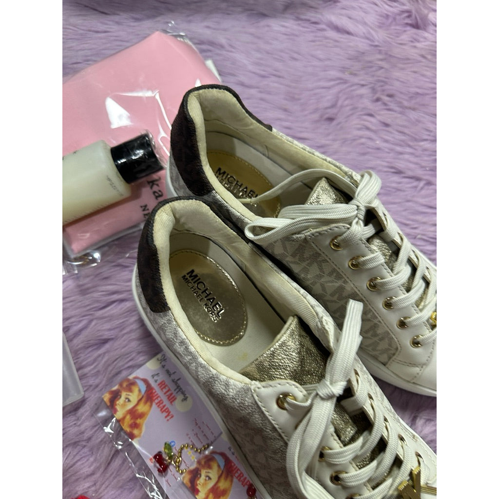 AUTHENTIC/ORIGINAL Michael K0rs MK Poppy Color-Block Logo Vanilla White Sneaker Shoes