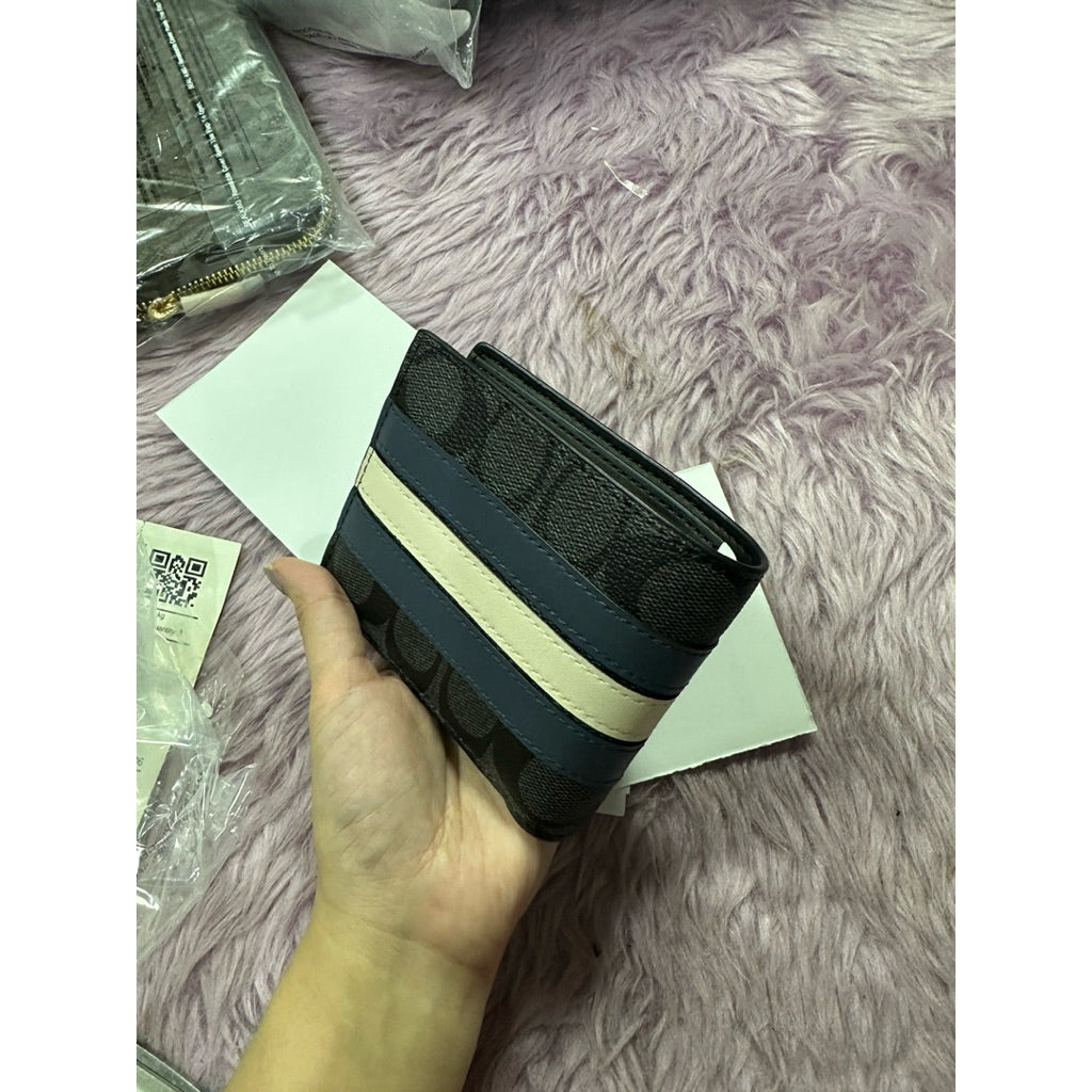 ORIG & IMPORTED CCH 3 In 1 Compact Men's Wallet In Signature Canvas With Varsity Stripe Denim