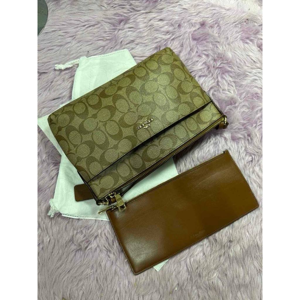 ORIG Preloved CCH East/West Crossbody Small Slim Khaki Brown Bag with Pouch