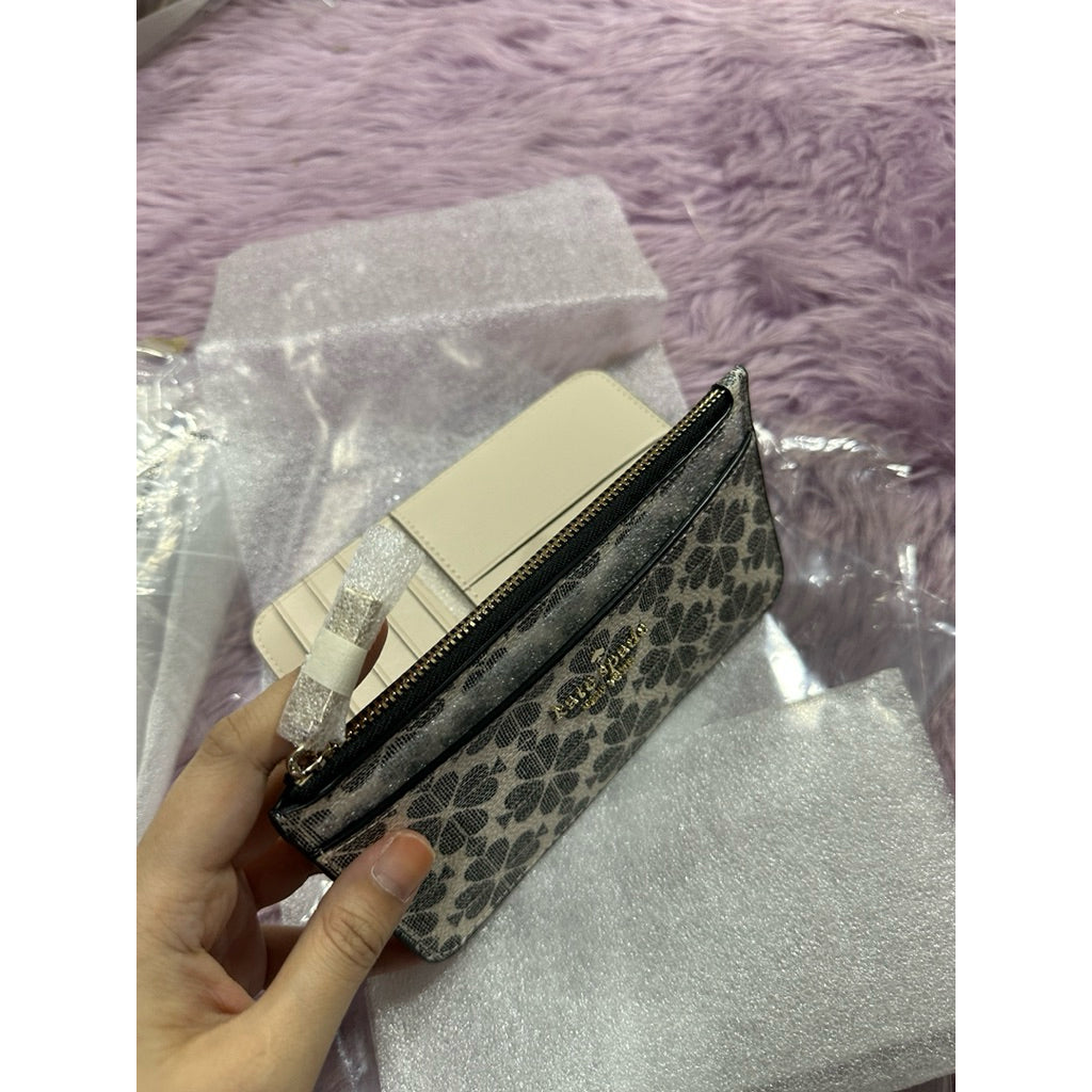 ORIG & IMPORTED KS Spade Flower Large Slim Card Holder Wallet Beige/Black