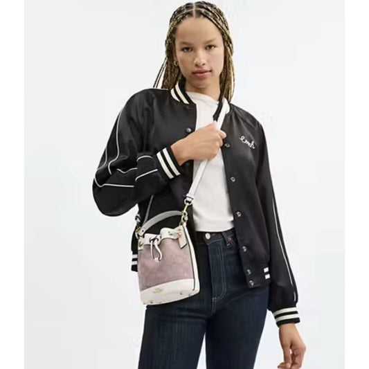 ORIG & IMPORTED CCH Dempsey Drawstring Bucket Pink Small Bag 15 in Signature Jacquard
