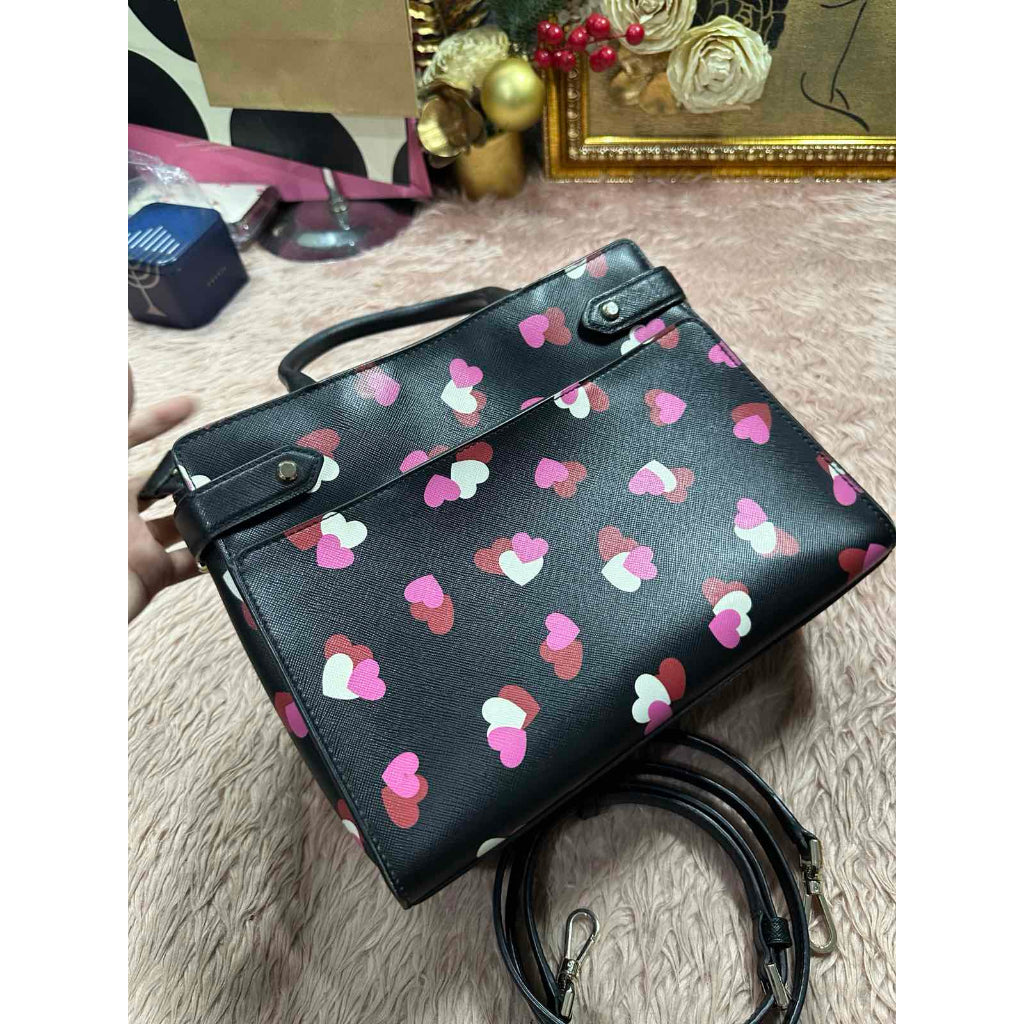 ORIG Preloved KS Staci Flutter Hearts Medium Satchel Black/Pink Bag