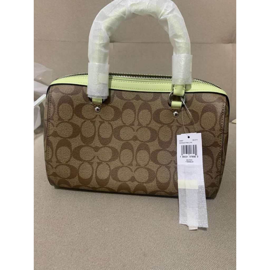 ORIG & IMPORTED CCH Rowan Top Zip Satchel Bag in Signature Canvas (Khaki / Pale Lime)