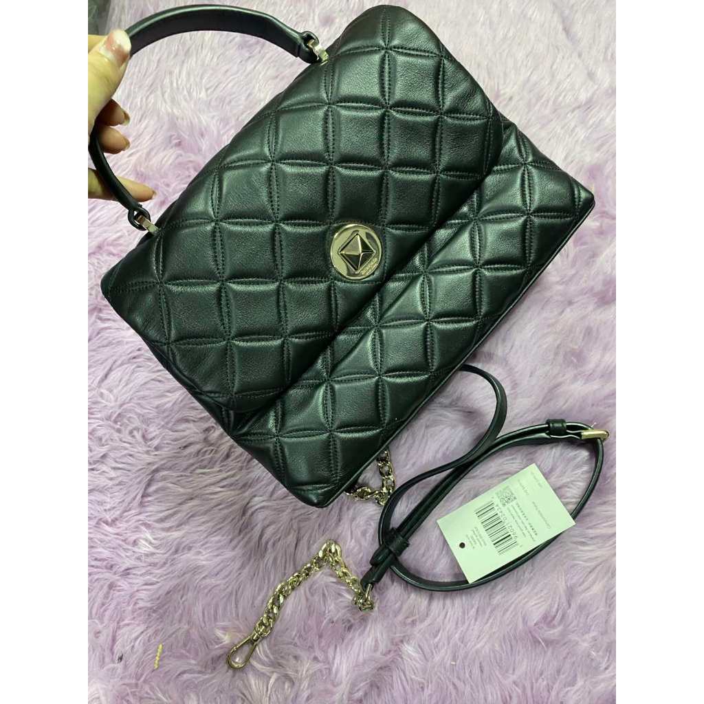 ORIG Preloved KS Natalia Top Handle Satchel Quilted Black Bag