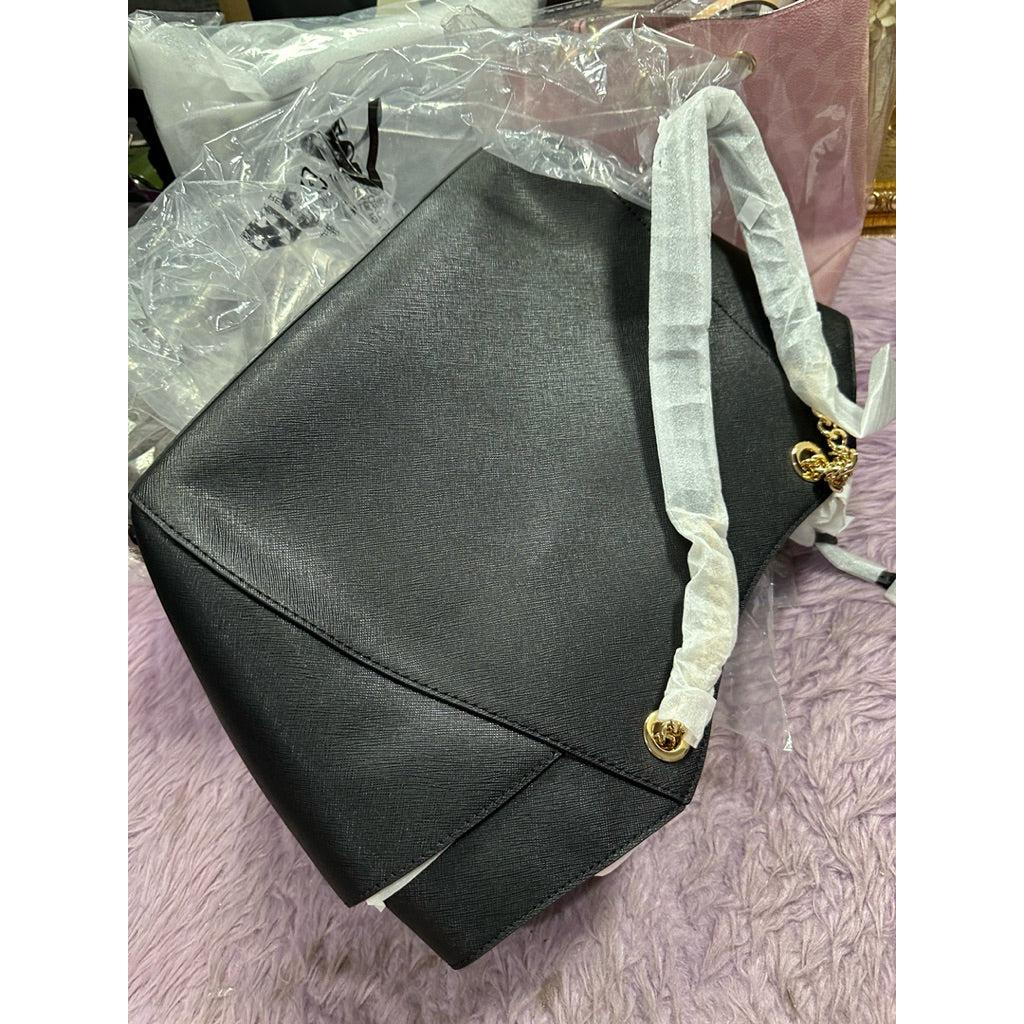ORIG MK Jet Set Large Saffiano Chain Shoulder Tote Bag Black