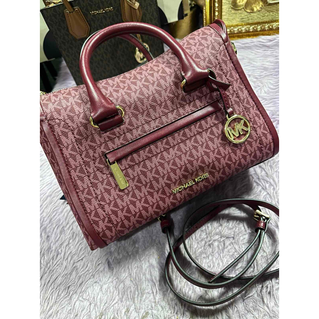 ORIG Preloved MK Carine Medium Logo Satchel Maroon Bag
