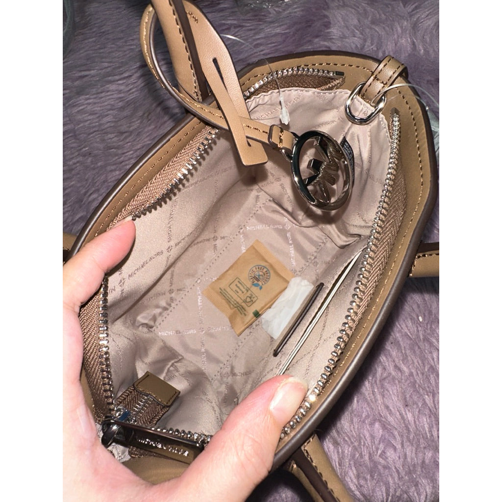 ORIG & IMPORTED MK Avril Extra-Small Leather and Suede Satchel Black Brown White Small Bag