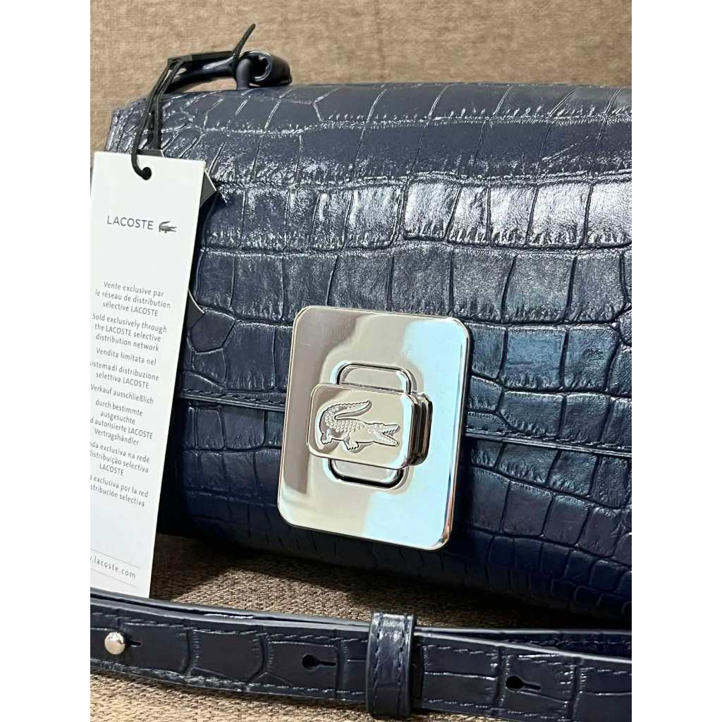 ORIG & IMPORTED LCT Amelia Metal Clasp Embossed Leather Crossbody Blue Bag