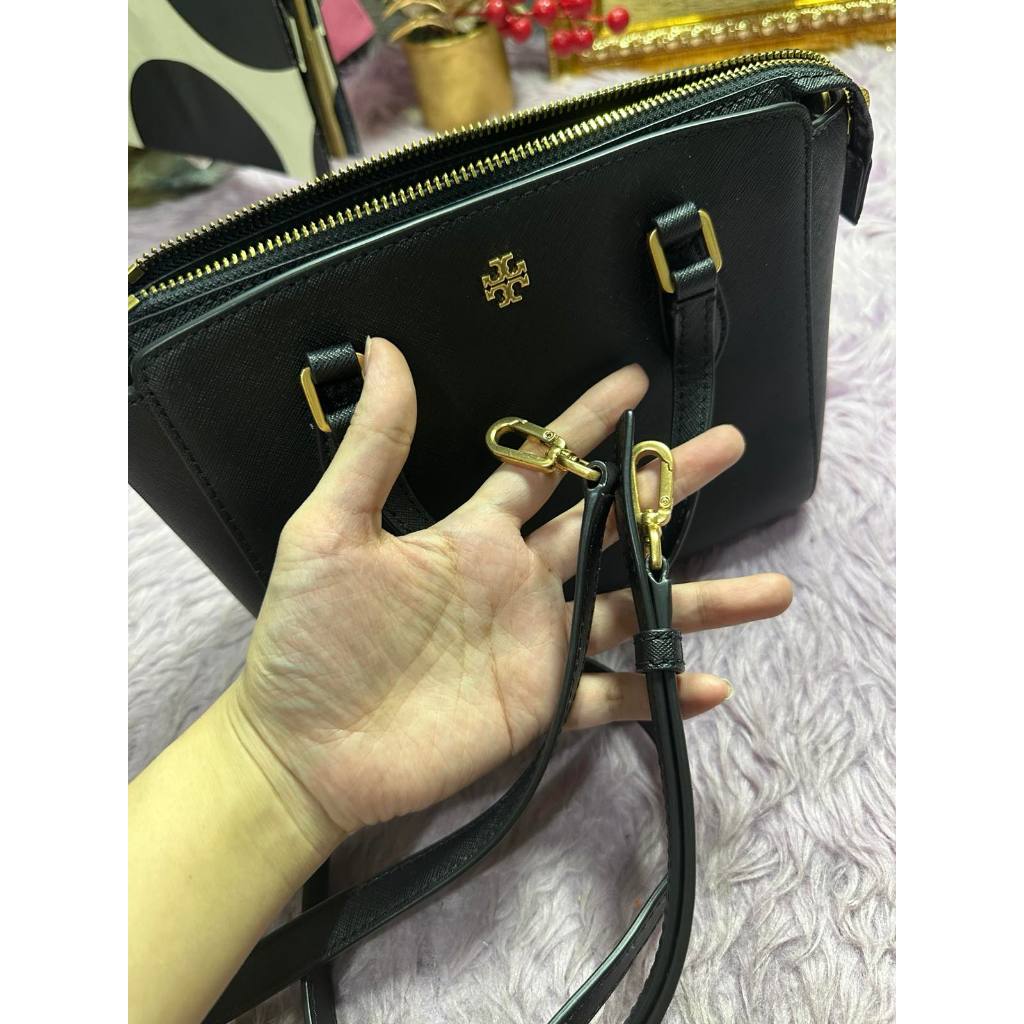 ORIG Preloved TB Emerson Mini Top Zip Tote Black Bag