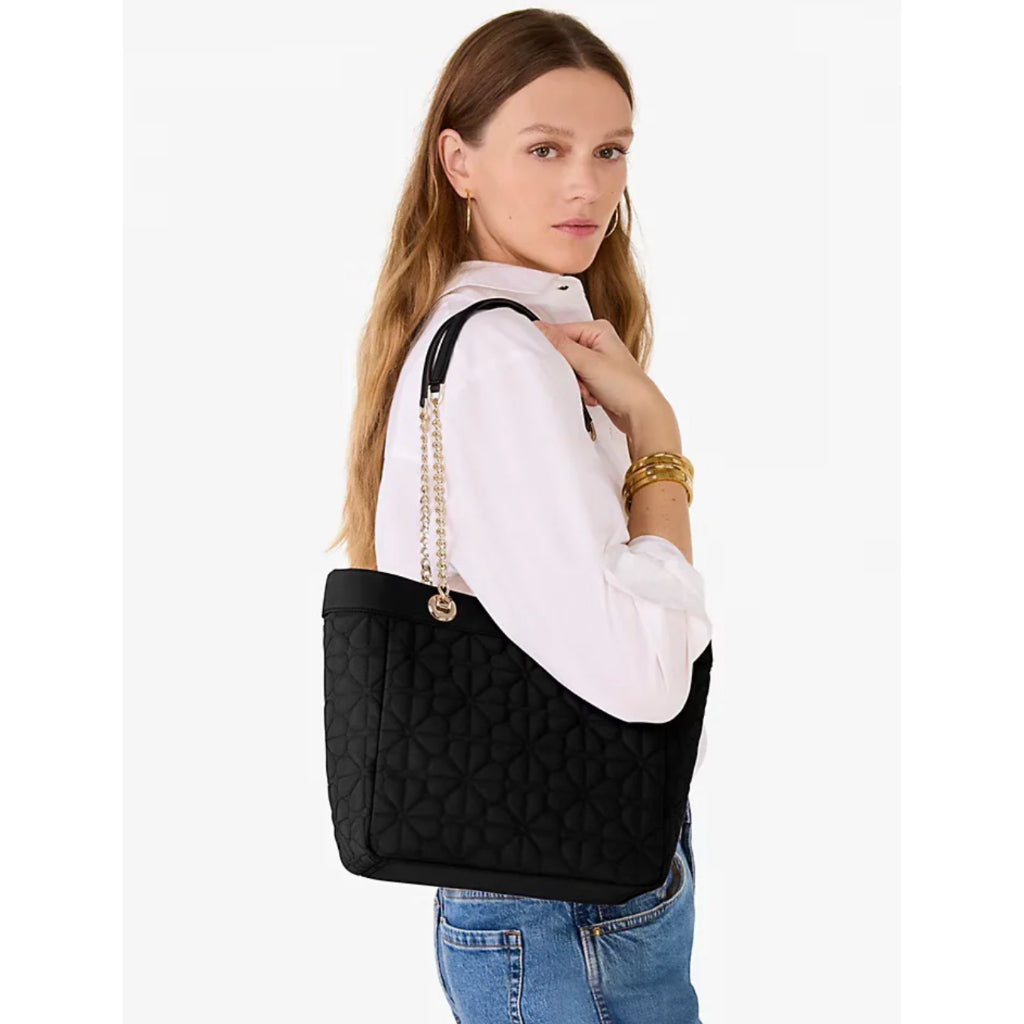ORIG & IMPORTED KS Spade Flower Quilted Fabric Medium/Large Tote Black Bag