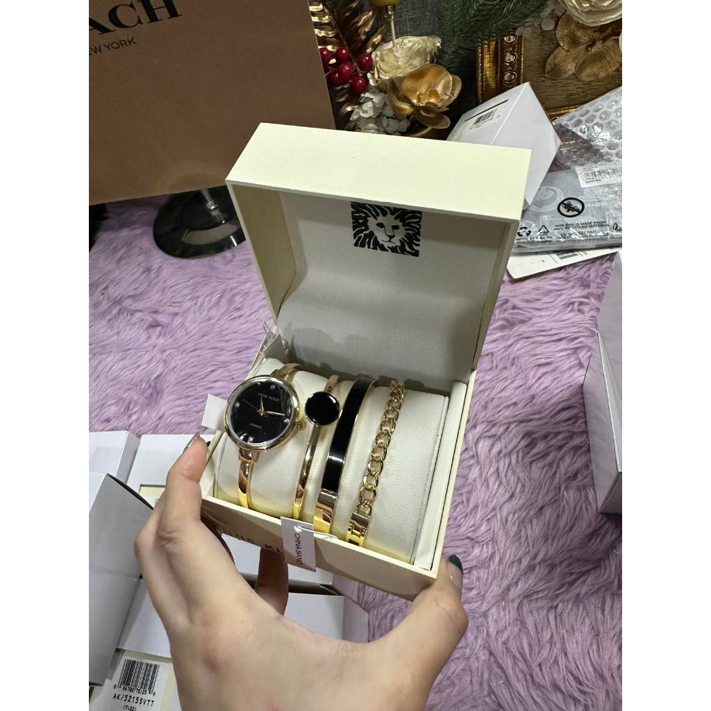 ORIG & IMPORTED AK Klein Bangle Gold Watch and Bracelet Set AK/5142BKST
