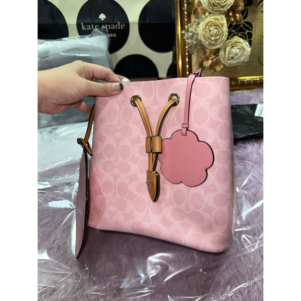 ORIG & IMPORTED CCH RARE Rowan Pink Bucket Bag In Signature Canvas