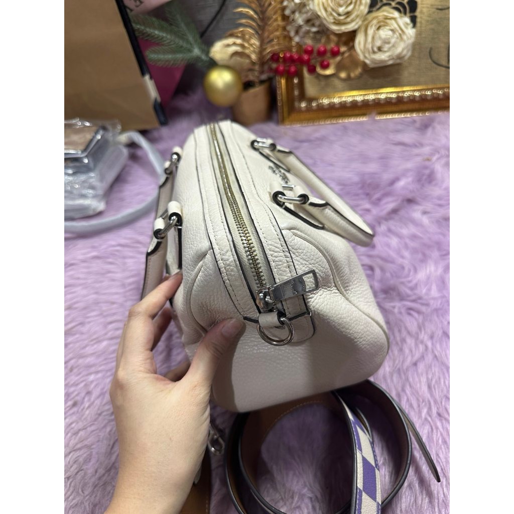 ORIG Preloved CCH Rowan Satchel White Bag With Thick Purple Strap