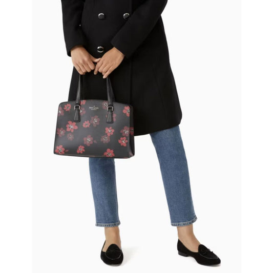 ORIG Preloved KS Perry Leather Medium Satchel Black Floral Bag