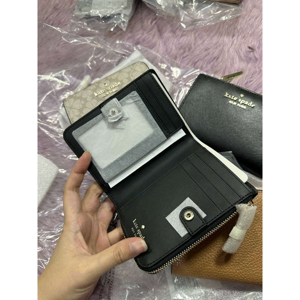 ORIG & IMPORTED KS Small L-Zip Compact Wallet Black/Brown/Spade Beige