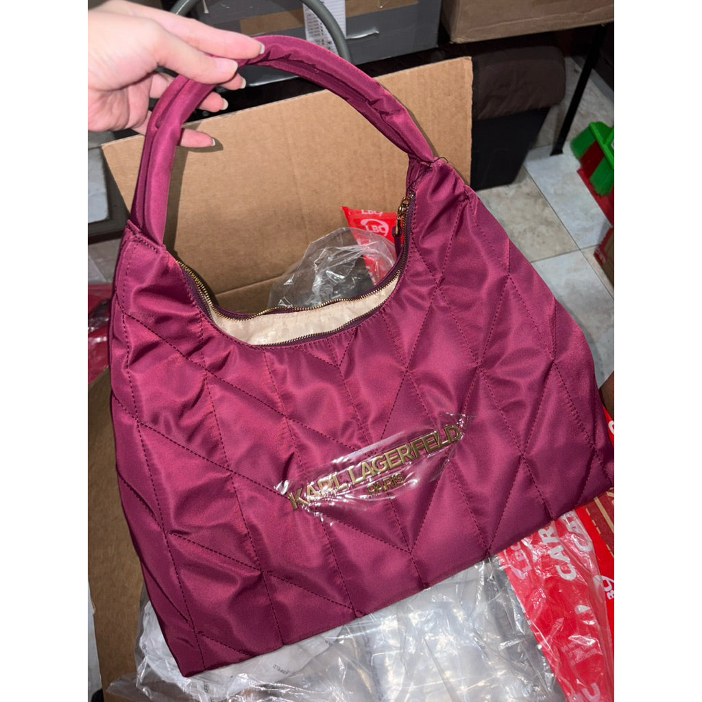 ORIG & IMPORTED Karl Lagerfeld KL Medium Hobo Shoulder Nylon Voyage Tote Red/Pink Bag