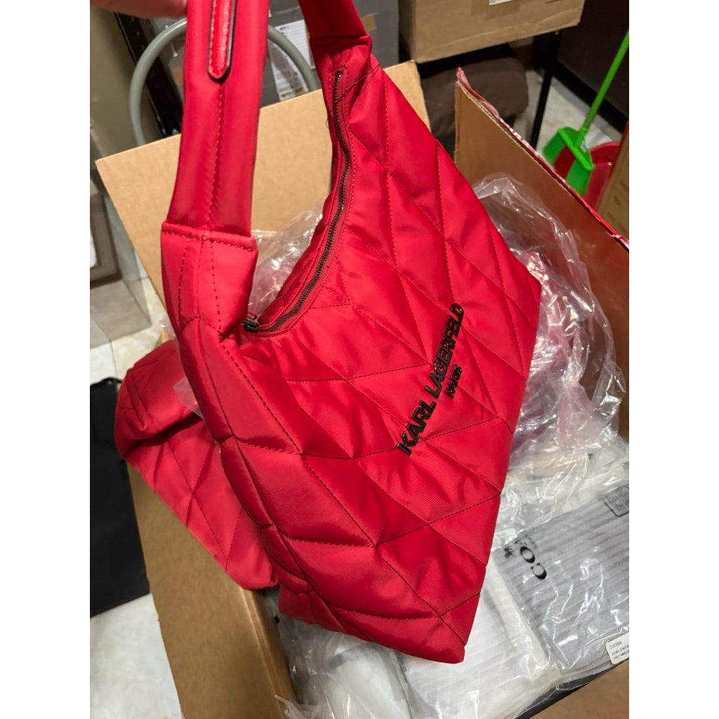 ORIG & IMPORTED Karl Lagerfeld KL Medium Hobo Shoulder Nylon Voyage Tote Red/Pink Bag