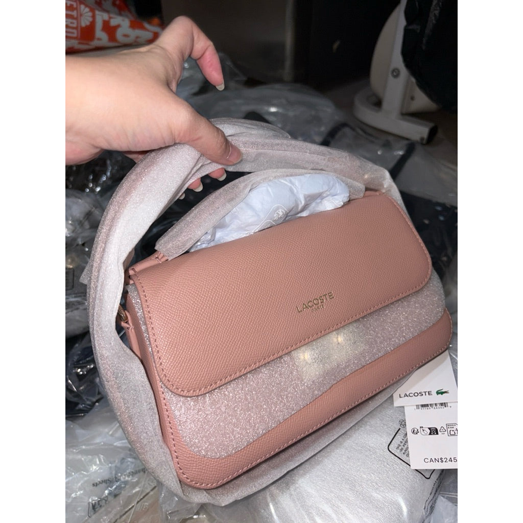 ORIG & IMPORTED Lacoste Champs-Élysées Shoulder Flap Taupe/Pink Bag