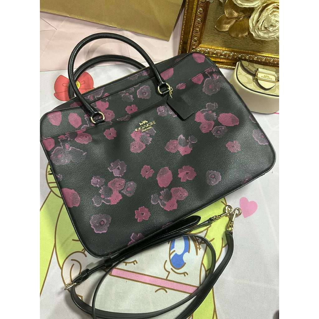 ORIG Preloved Coach Laptop Black Bag with Floral Print