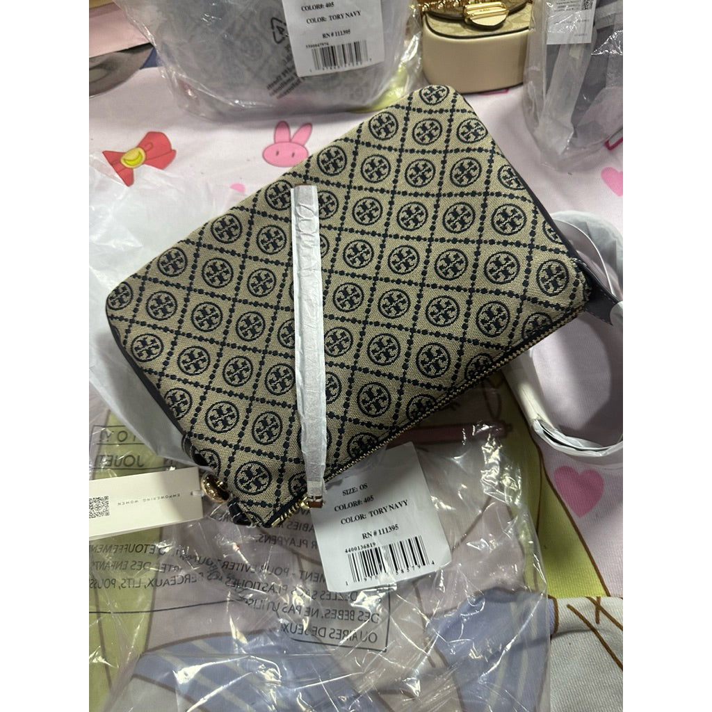 ORIG & IMPORTED Tory TB T Monogram Messenger Navy Blue Hobo Bag