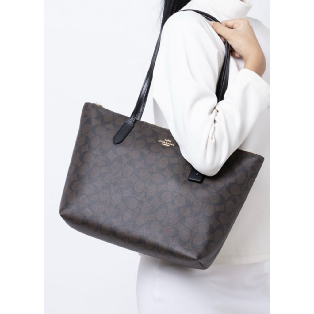ORIG Preloved CCH Zip Top Tote Brown Bag In Signature Canvas