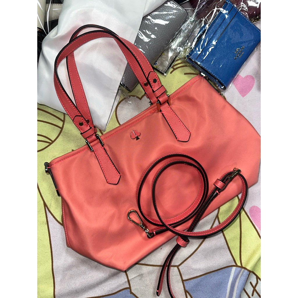 ORIG Preloved KS Retail Taylor Small Nylon Tote Crossbody Bag Coral Pink Peach
