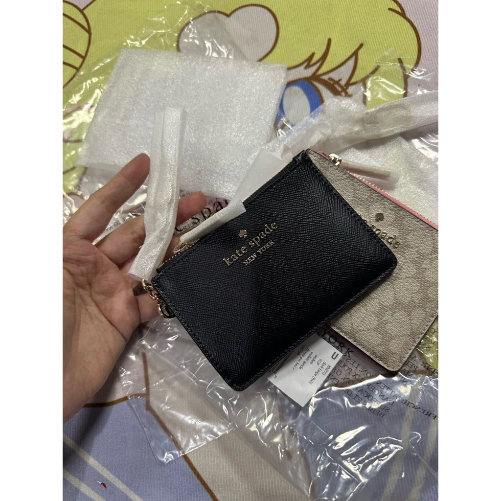 ORIG & IMPORTED KS Spade with Key Ring Card Holder Small Pink/Black Wallet
