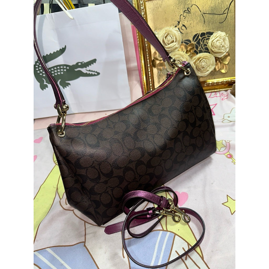 ORIG Preloved RARE CCH Mia Shoulder Bag Signature Brown Metallic Berry