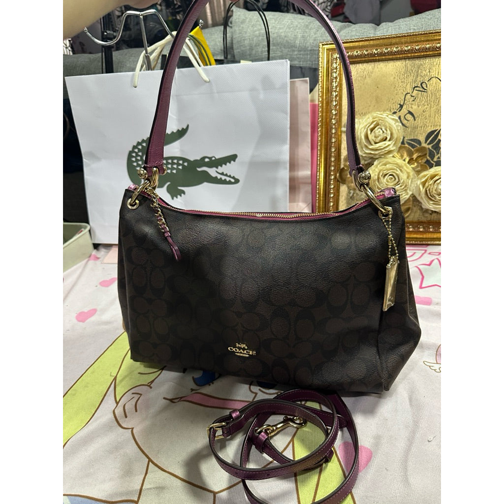 ORIG Preloved RARE CCH Mia Shoulder Bag Signature Brown Metallic Berry