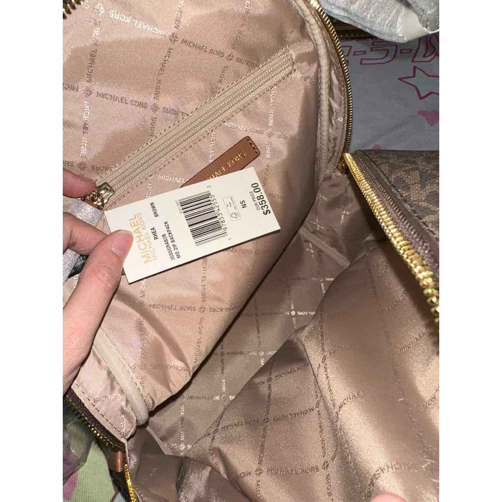 ORIG & IMPORTED MK Rhea Medium Logo Brown Backpack Bag