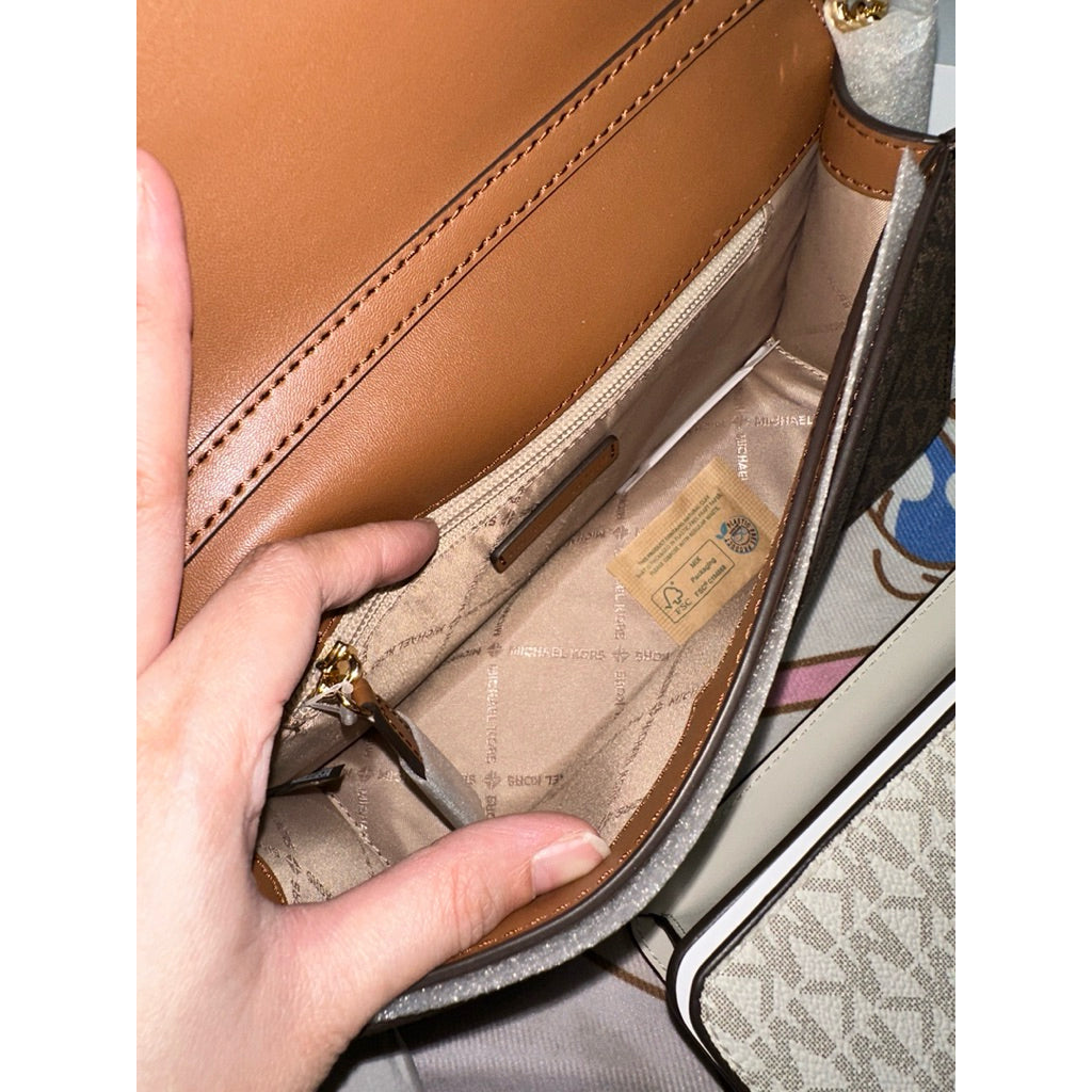 ORIG & IMPORTED MK Jet Set Medium Phone Flap Chain Bag Brown/Vanilla White