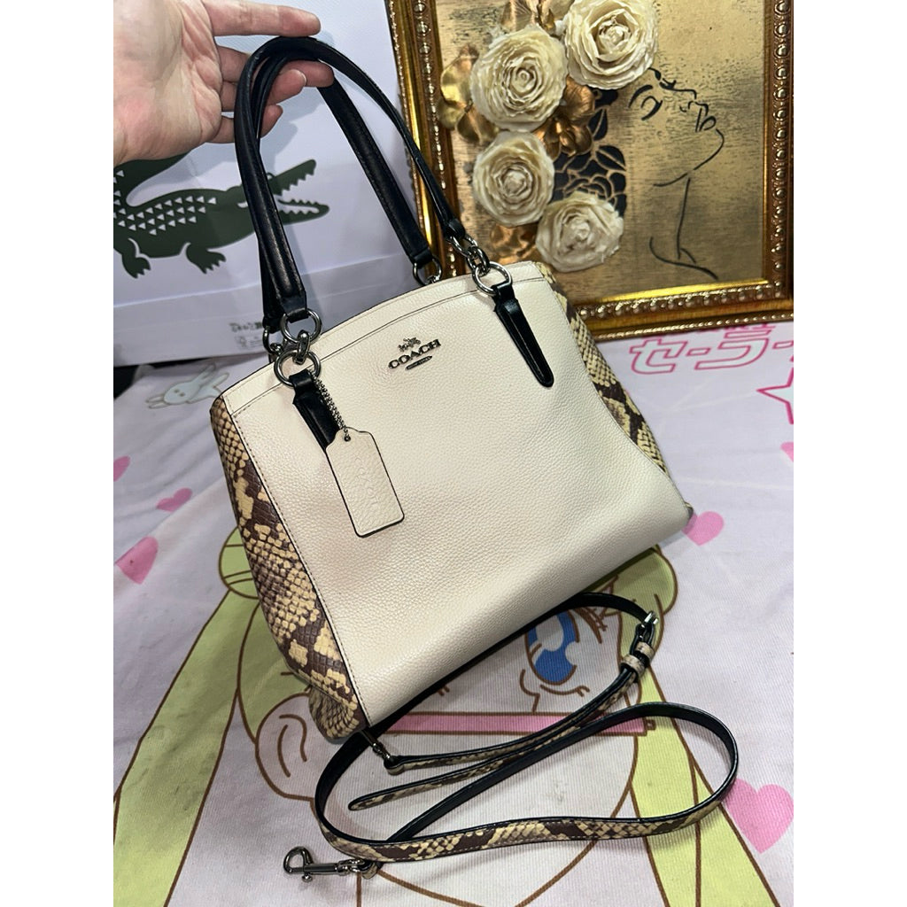 ORIG Preloved CCH Minetta Crossbody Bag with snake embossed trim white bag