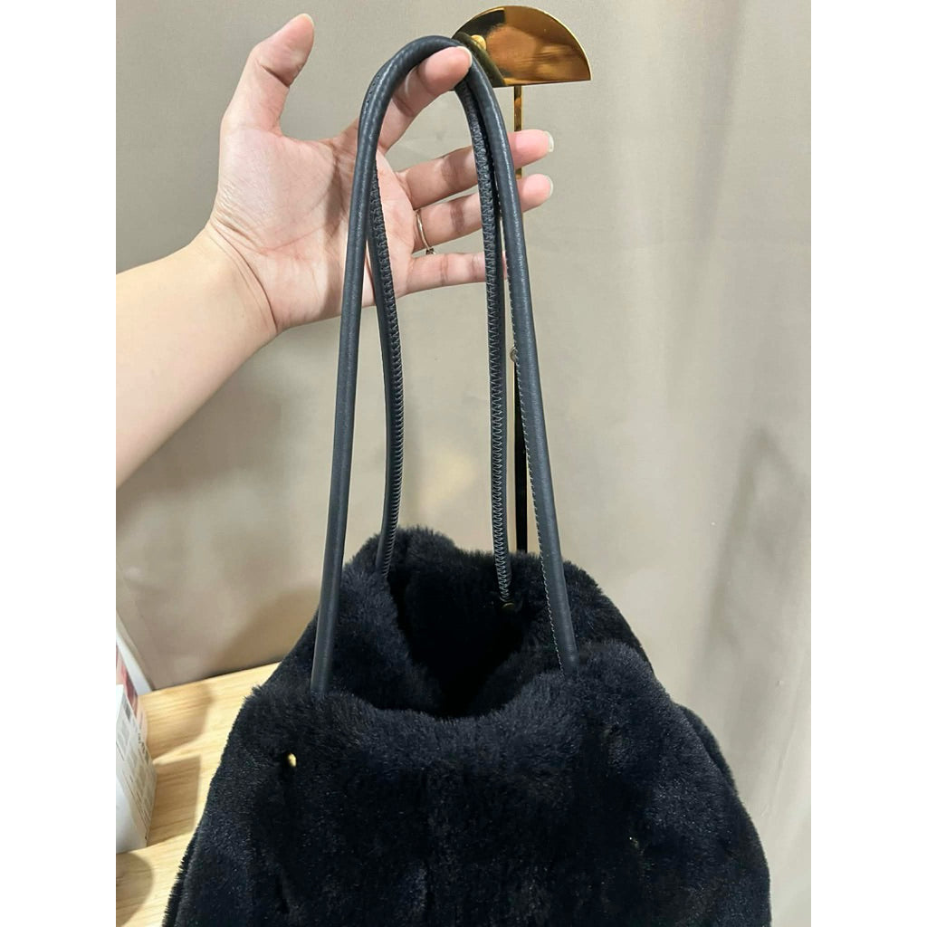 ORIG Preloved KS Everything Faux Fur Medium Black Tote Bag