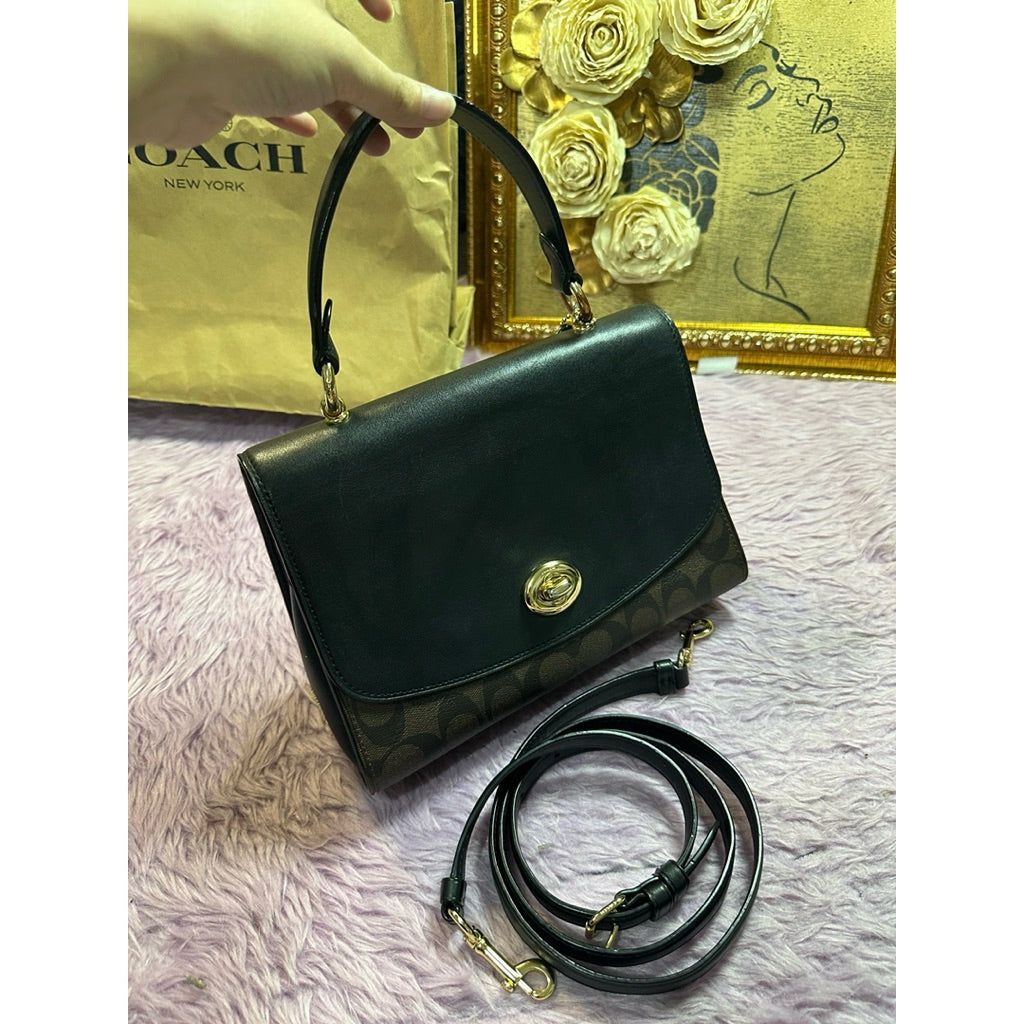 ORIG Preloved CCH Tilly Top Handle Satchel Signature Brown/Black Bag