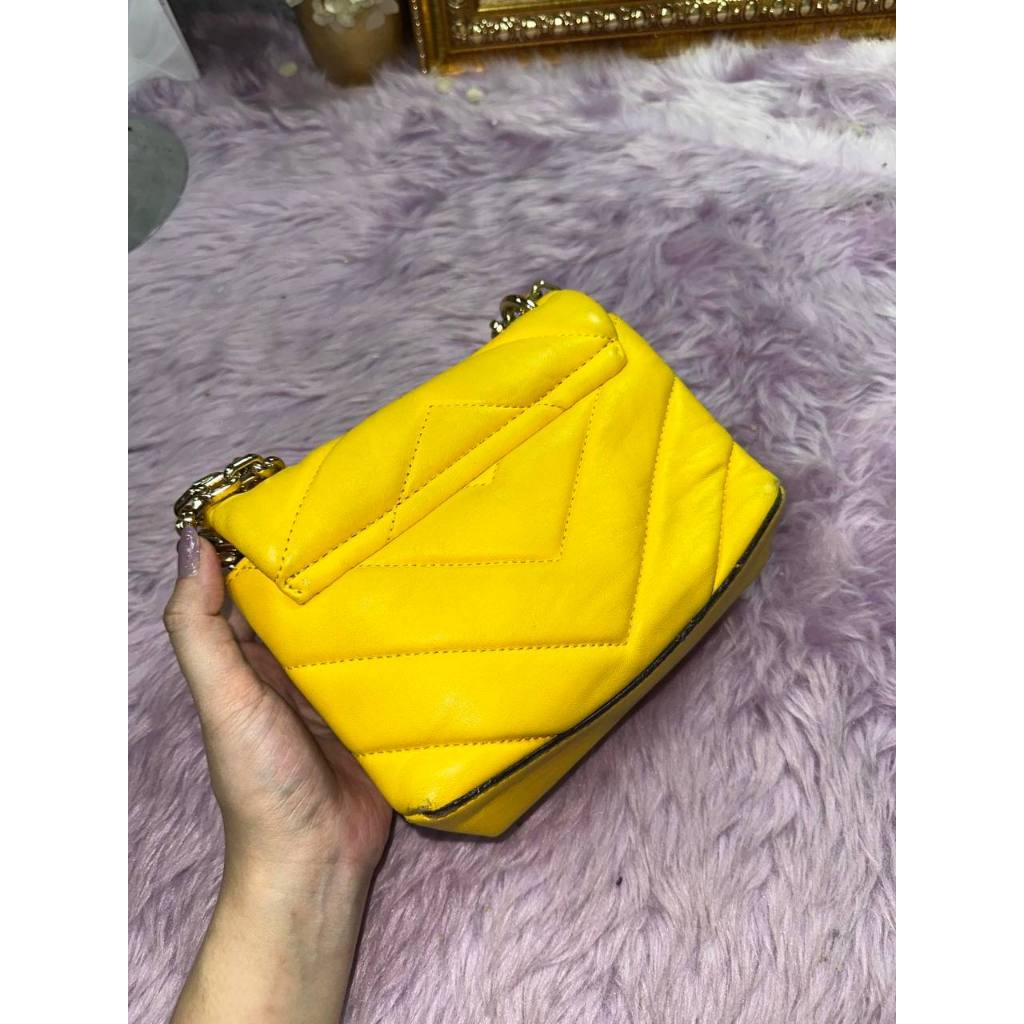 ORIG Preloved MK Cece Small Quilted Leather Convertible Shoulder Yellow Bag
