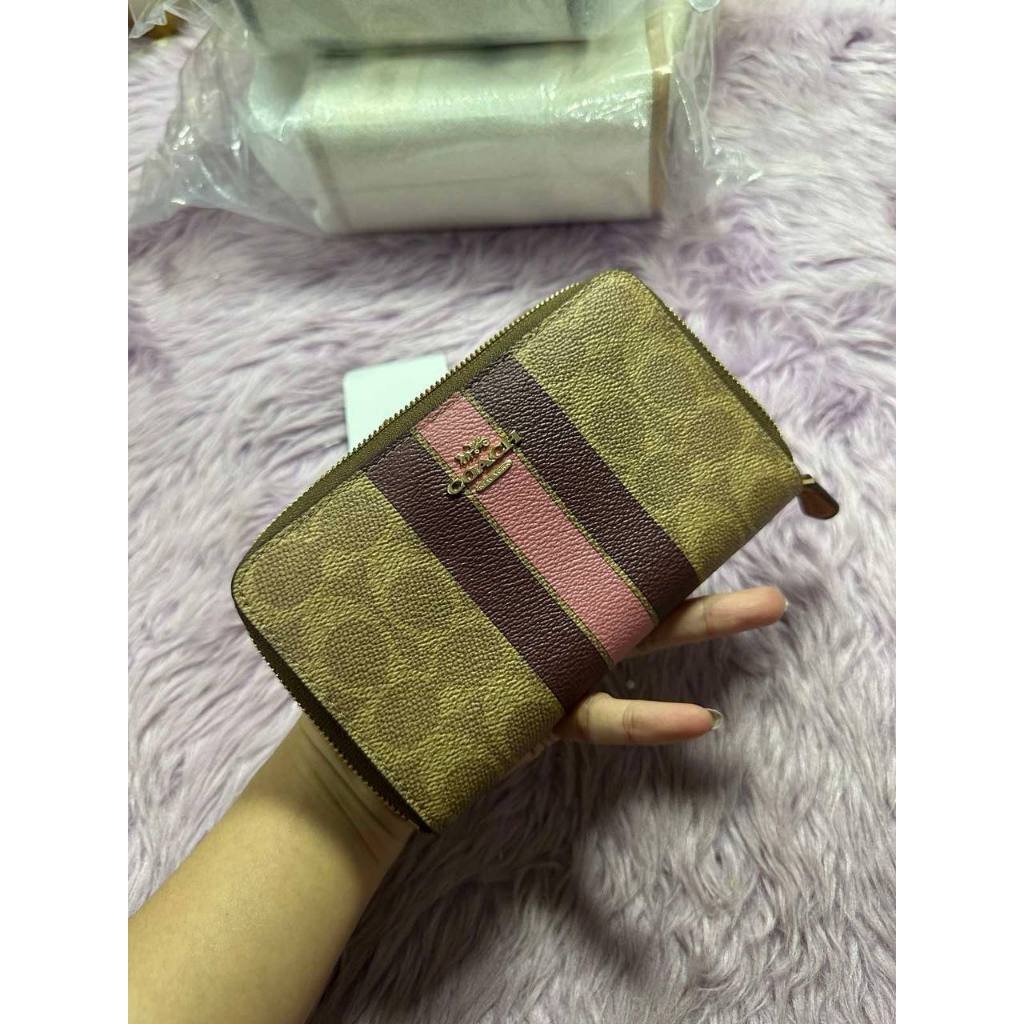 ORIG & IMPORTED CCH Medium Id Zip Wallet In Signature Canvas Varsity Stripe Brown/White/Pink
