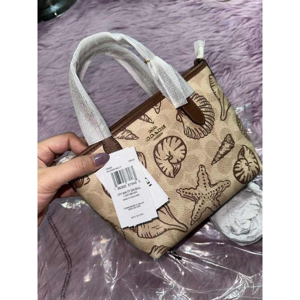 ORIG & IMPORTED CCH City Mini Tote Small Brown Bag With Shell Print