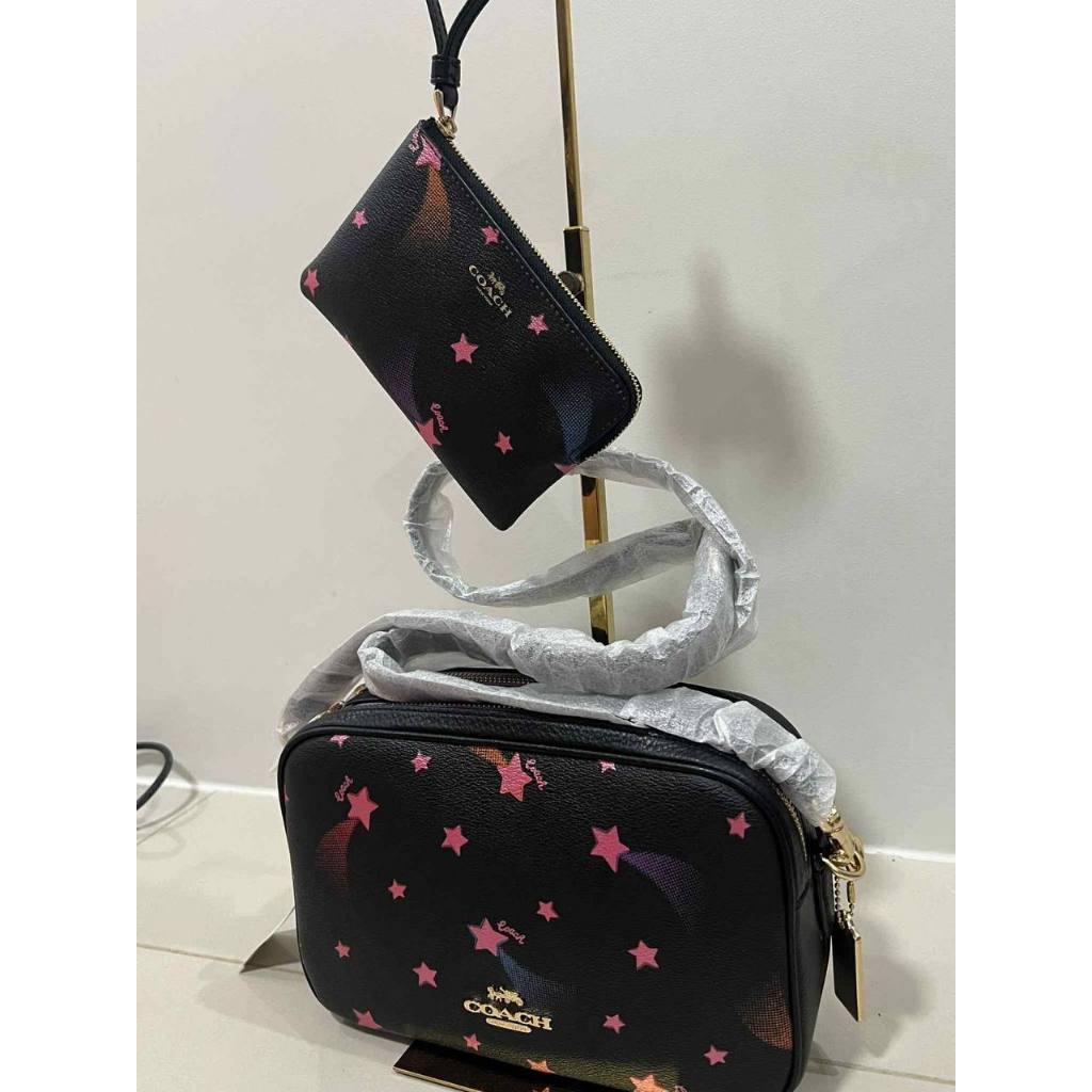 ORIG & IMPORTED RARE CCH Jes Crossbody With Disco Star Print Black Double Zip Bag