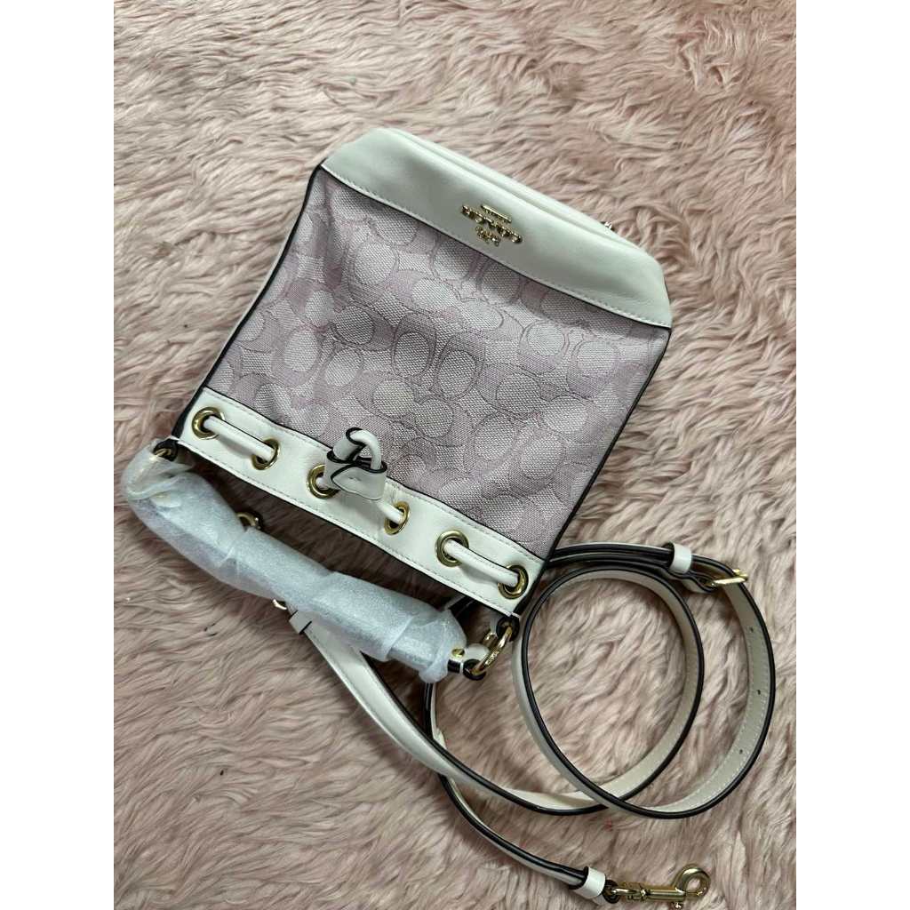 ORIG & IMPORTED CCH Dempsey Drawstring Bucket Pink Small Bag 15 in Signature Jacquard
